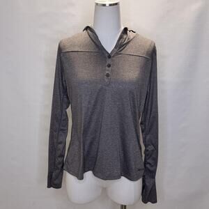 Marmot Hoodie Shirt Womens Large Gray Lightweight Henley Hooded Pullover Top